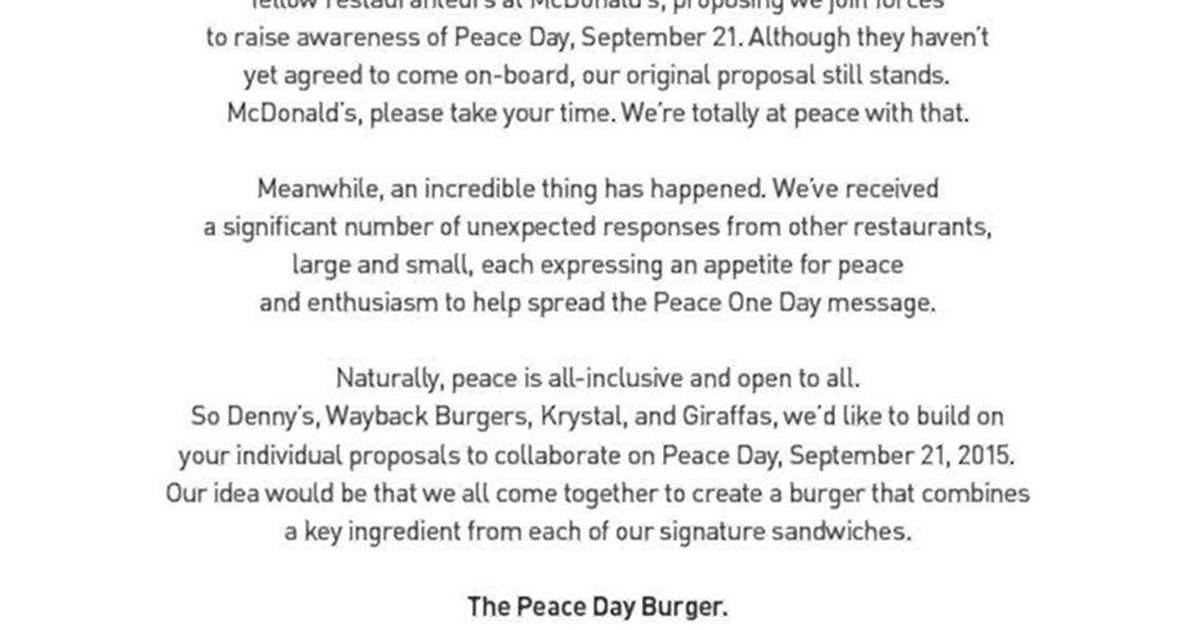 Other fast food chains will join Burger King for Peace Burger after McDonalds rejects offer  New York Daily News [Video]