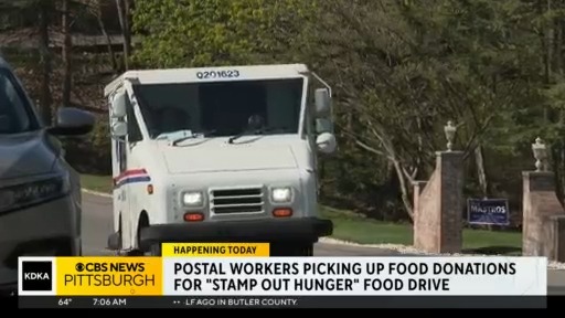 Postal workers picking up food donations for Stamp Out Hunger food drive [Video]